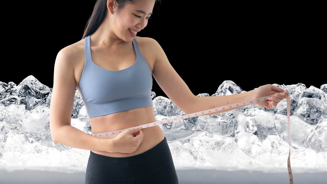 Woman with tape measure, ice in background 