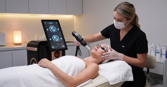 PicoPretty® Titan Professional Tattoo Removal and Skin Resurfacing Laser Machine being used for a facial laser treatment by a practitioner.