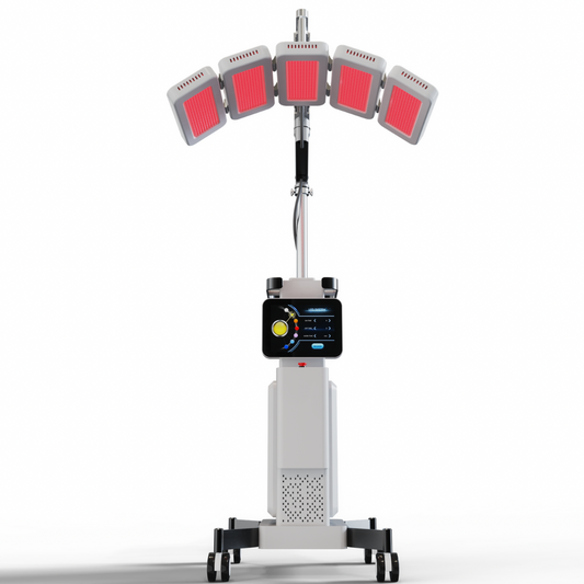 LED light therapy medical device with red lights on a white background